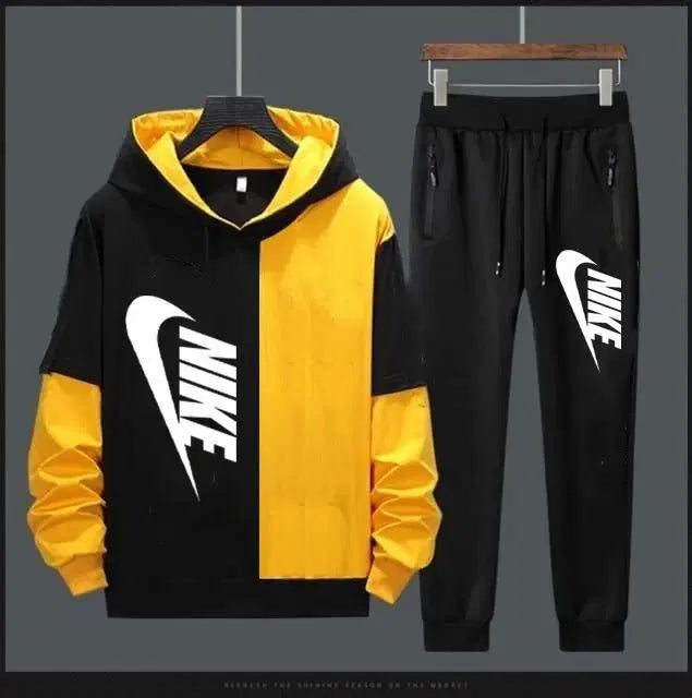 Yellow & Black Men's Hooded Tracksuit