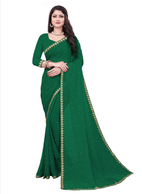 Elegant Embellished Saree for Women (Green, 5.5 m)