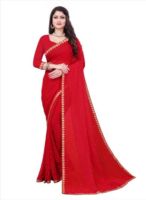 Elegant Embellished Saree for Women (Red, 6.3 m)