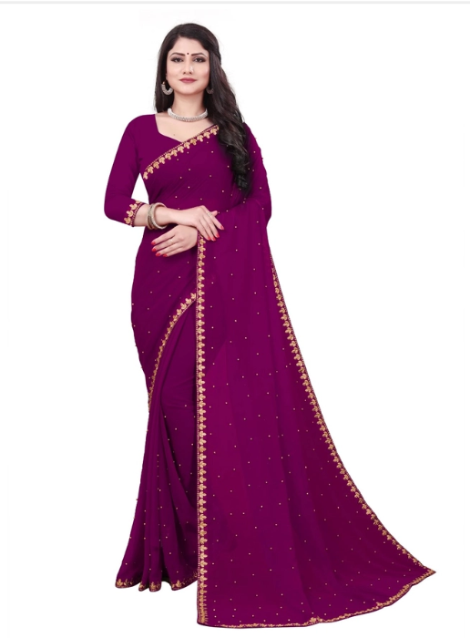 Elegant Embellished Saree for Women (Purple)