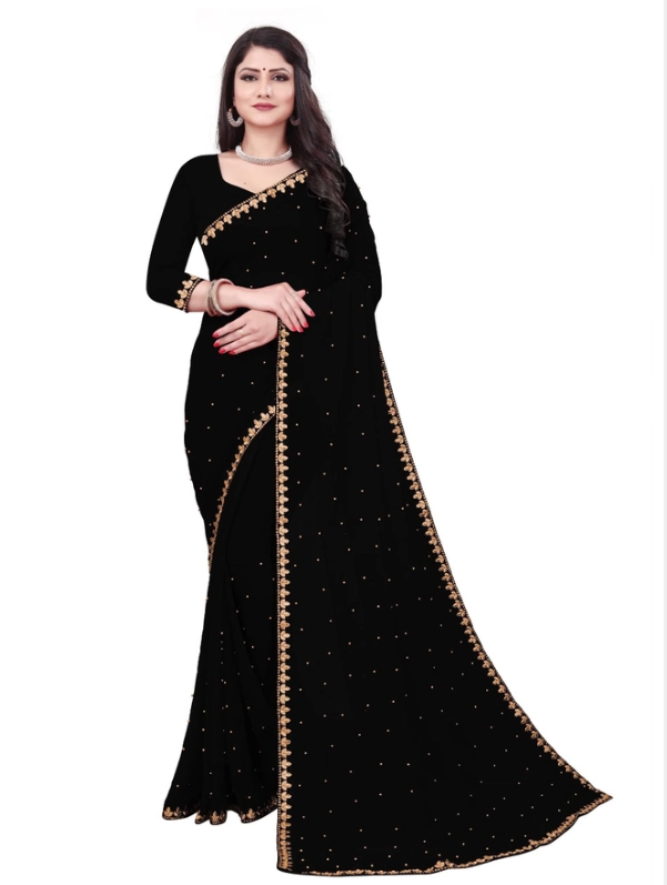 Elegant Embellished Saree for Women (Black)