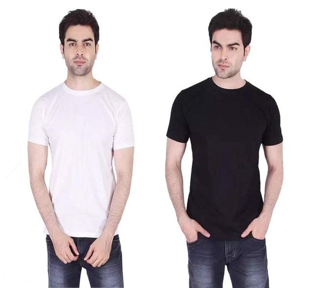 Men's Solid Round Neck Poly-cotton Multicolor T-Shirt (Pack of 2)