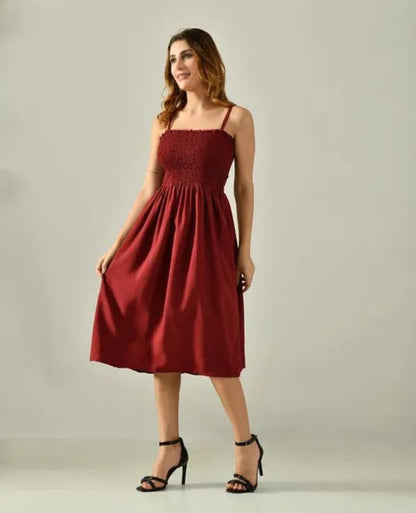 Stylish Smocked Sling Long Gown for Women (Maroon)