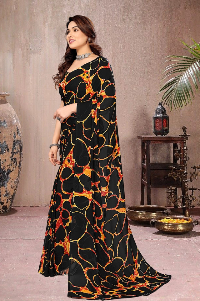 Tie and Dye Poly Georgette Leheriya Saree with Unstitched Blouse