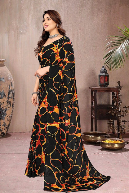 Tie and Dye Poly Georgette Leheriya Saree with Unstitched Blouse