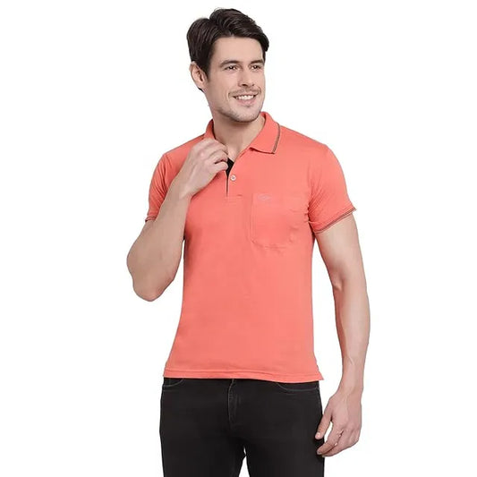 Classic Men's Cotton Polo T-Shirt (Peach, S)
