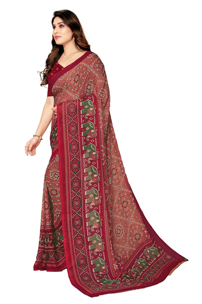 Printed Daily Wear Georgette Saree with Unstitched Blouse (Patola Red)