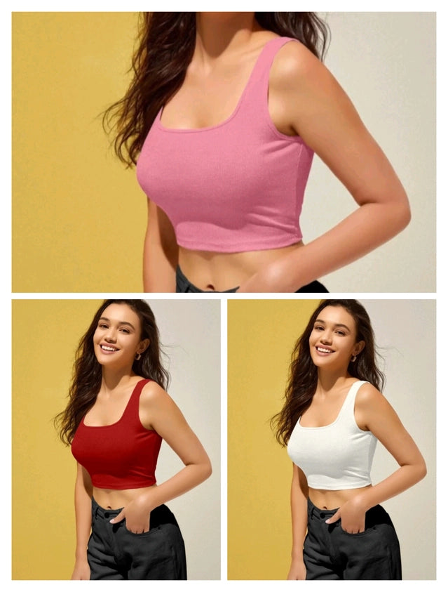 Women's Cotton Blend Solid Top (Pack of 3)