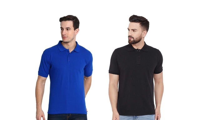 Men's Solid Polo Neck Poly-cotton T-Shirt (Pack of 2)