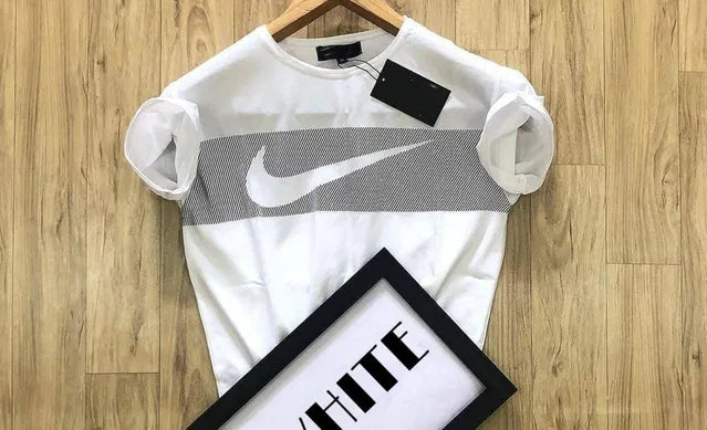 Men's Athletic Striped White & Black T-Shirt