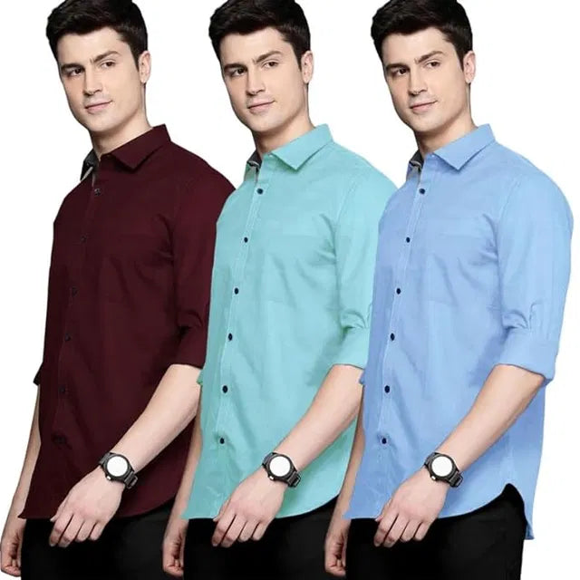 Men's Classic Solid Casual Shirt (Pack of 3)