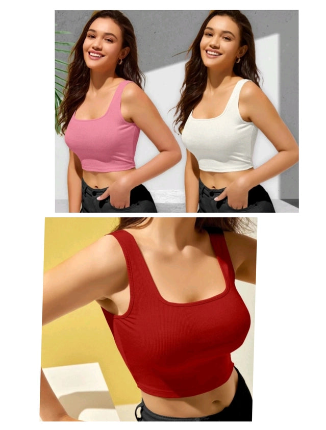 Women's Cotton Blend Solid Top (Pack of 3)