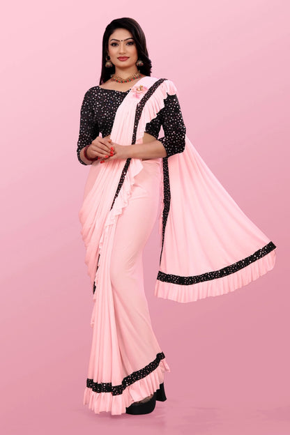 Lycra Blend Solid Saree for Women (Sea Green, 6.3 m)