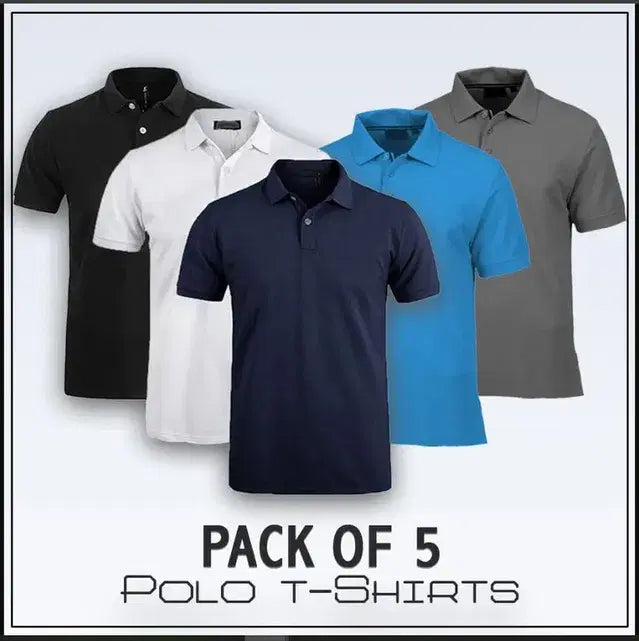 Men's Classic Solid Polo T-Shirt (Pack of 5)