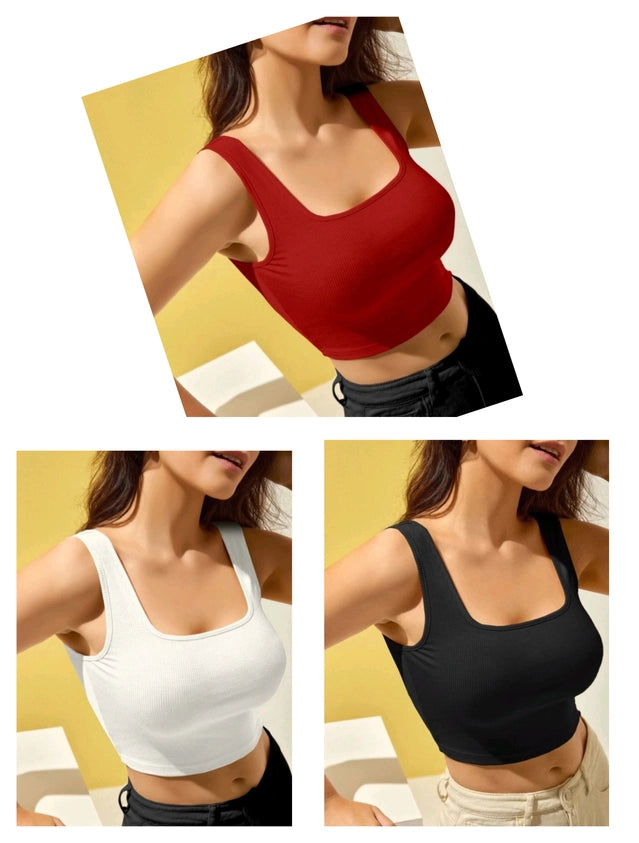 Women's Cotton Blend Solid Top (Pack of 3)
