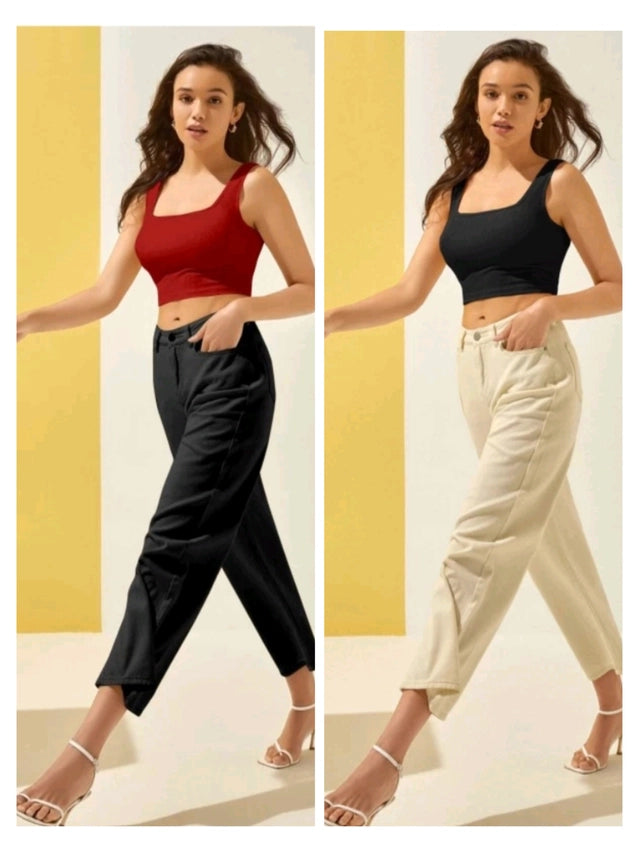 Women's Cotton Blend Solid Top (Pack of 2)