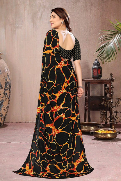 Tie and Dye Poly Georgette Leheriya Saree with Unstitched Blouse